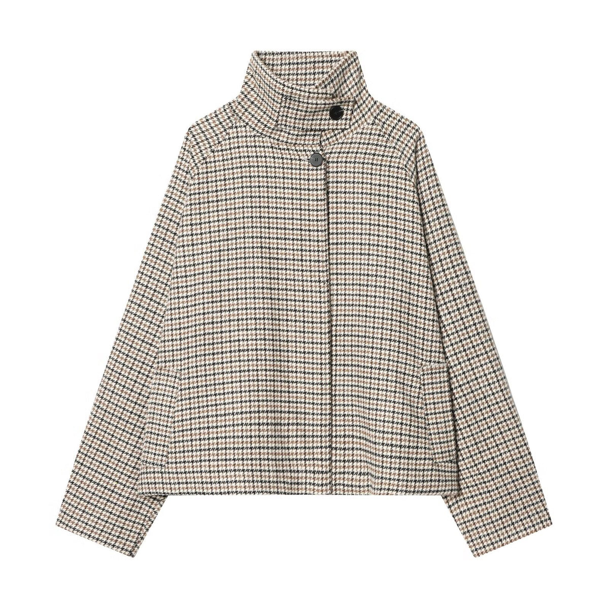 Fashionable And Versatile Houndstooth Short Jacket Dark Brown All Products