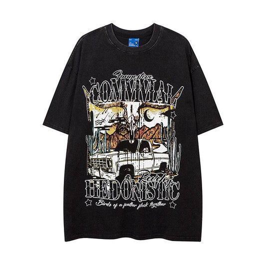 Cartoon Car Print Loose Short Sleeve For Men And Women MuddyStock