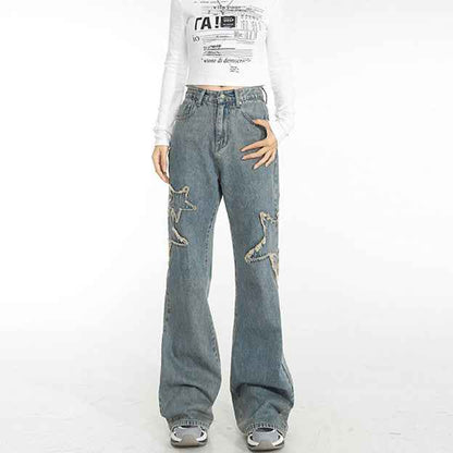 High-waisted Draping Straight Slightly Flared Jeans For Women MuddyStock