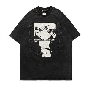Abstract Distressed Print Short Sleeve T-shirt For Men Black