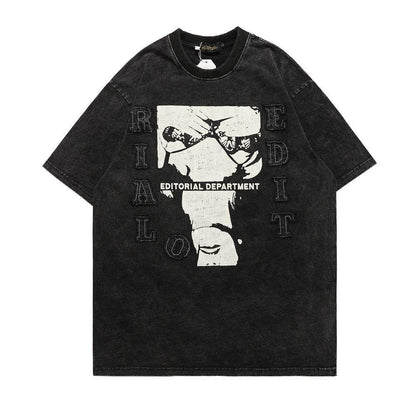 Abstract Distressed Print Short Sleeve T-shirt For Men Black MuddyStock