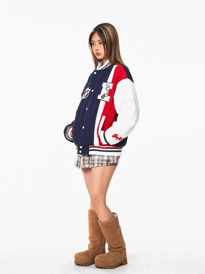 BLACKBBAmerican Color Contrast Patchwork Retro Baseball Uniform Jacket Coat All Products