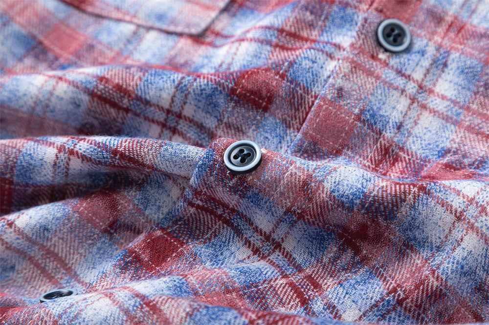 Distressed Washed Plaid Long-sleeved Shirt For Men And Women null