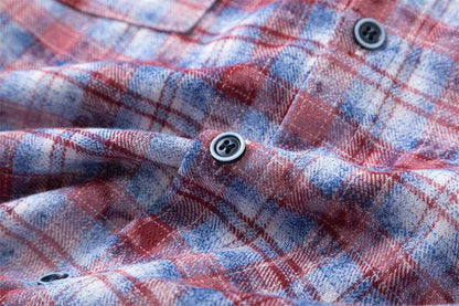 Distressed Washed Plaid Long-sleeved Shirt For Men And Women null