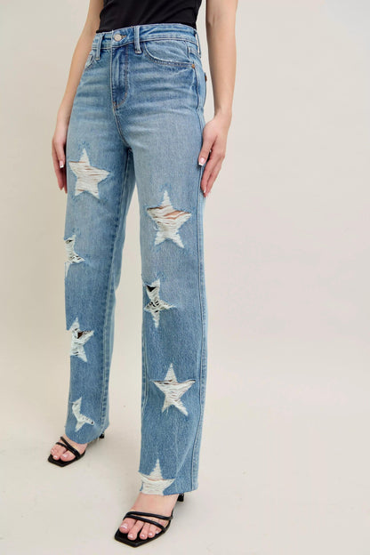 High Waist Rigid Magic Star Shaped Jeans For Women