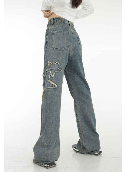 High-waisted Draping Straight Slightly Flared Jeans For Women MuddyStock