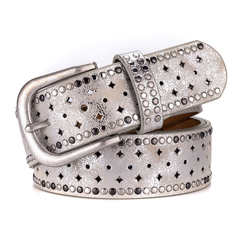 Fashion Casual Belt For Women Silver white