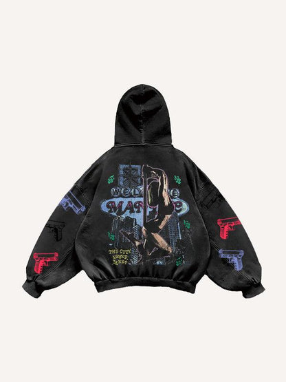 Casual Printed Polyester Hoodie