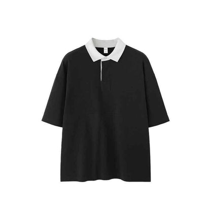 Lapel Men's Outdoor Contrast Color Polo T-shirt Reactive Black null