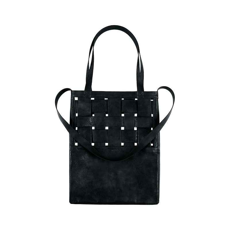 Faux Leather Woven Structure Crossbody Shoulder Bag Black