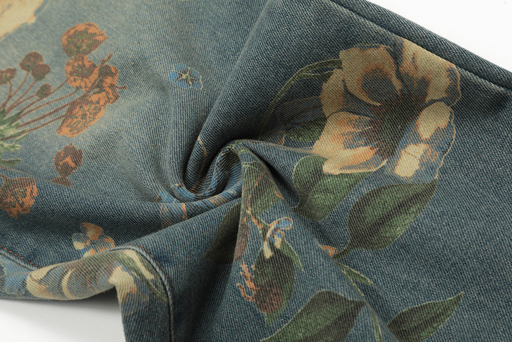 Men's Printed Niche Loose Wide Leg Denim Trousers MuddyStock