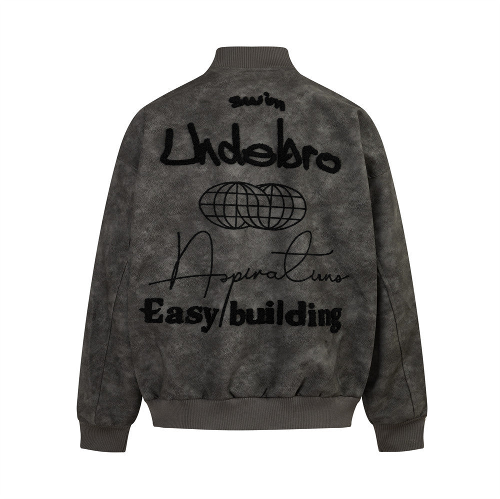 Letter Embroidery Creative Biker's Jacket For Men Black MuddyStock