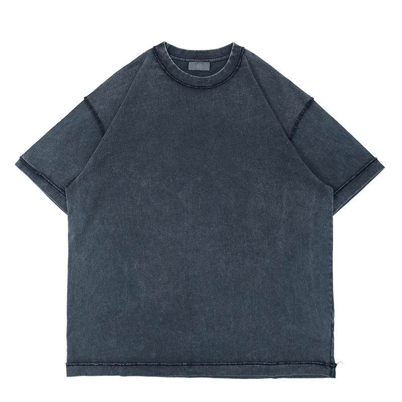 Heavy-duty Washed Reverse Short-sleeved Men Blue MuddyStock