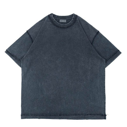 Heavy-duty Washed Reverse Short-sleeved Men Blue MuddyStock