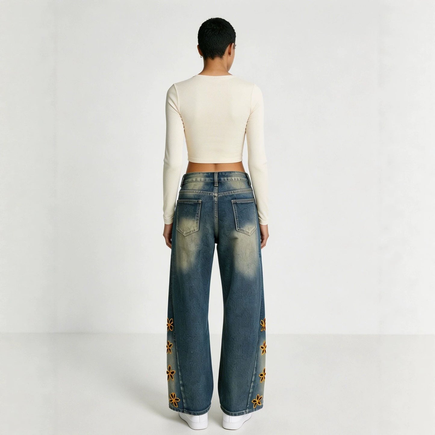 Retro Distressed Womens Denim Jeans