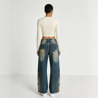 Retro Distressed Womens Denim Jeans