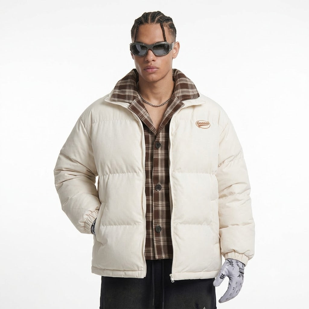 Plaid Fake Two Pieces Men's Cotton-padded Coat