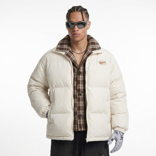 Plaid Fake Two Pieces Men's Cotton-padded Coat