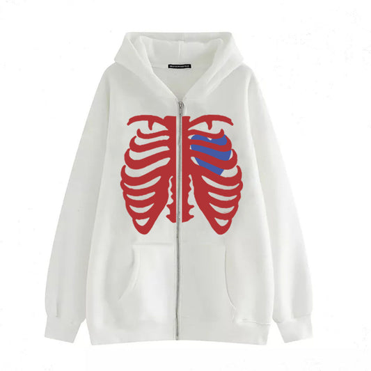 High Street Skeleton Hoodie Skeleton Hoodie Spring And Autumn Fleece White All Products