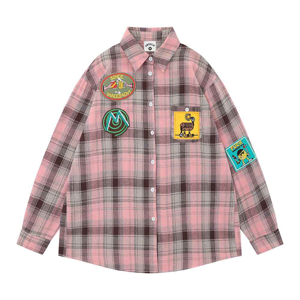 Plaid Shirt With Printed Design For Women Pink null