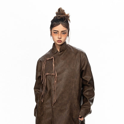Men's And Women's American-style Niche PU Leather Jacket Brown All Products