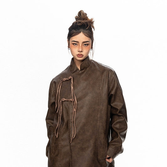 Men's And Women's American-style Niche PU Leather Jacket Brown All Products