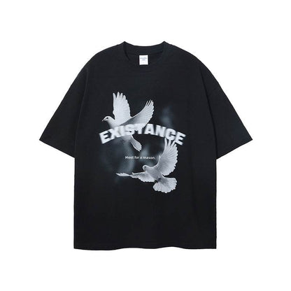 Dove Printed Casual Loose Fitting T-shirt For Men Black MuddyStock
