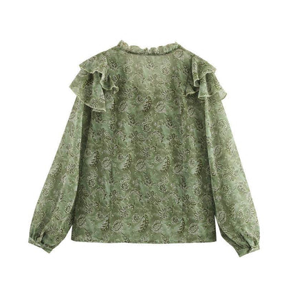 Laminated Decoration Gentle And Stylish Printed Round Neck Shirt MuddyStock