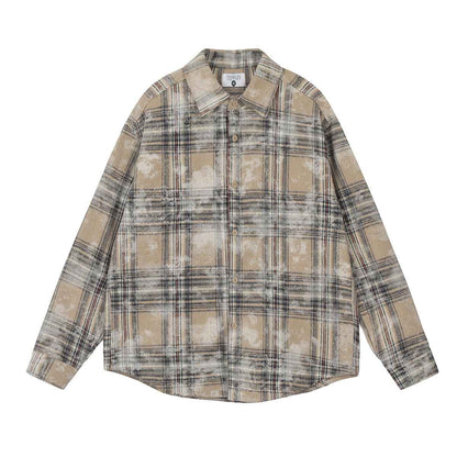 American Retro Dirty Printed Plaid Shirt For Men And Women null