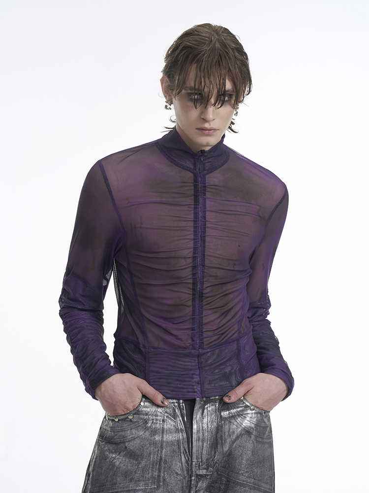 Half Turtleneck Mesh Zipper Bottoming Shirt For Men null