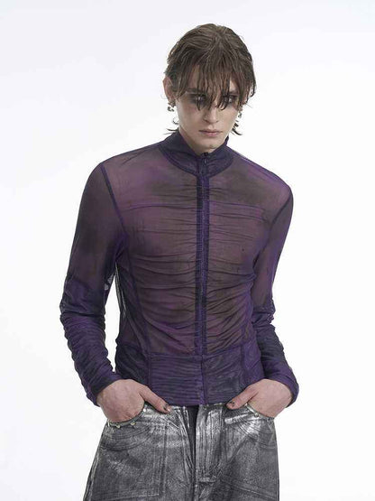 Half Turtleneck Mesh Zipper Bottoming Shirt For Men null