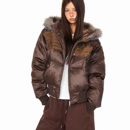 Personality Patch Fur Collar Hoodie For Women MuddyStock