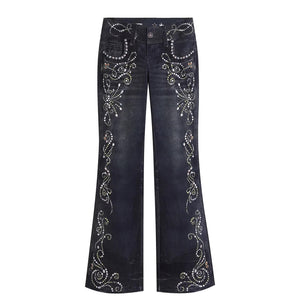 Women's Denim Jeans With Gem Totem Print Printed Long Style All Products