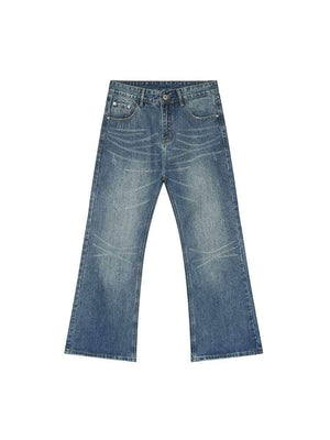 Retro Slimming Water Ripple Slightly Flared Washed Jeans Blue