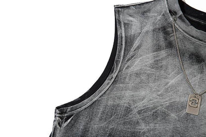 Tie-dye Gradient Ripped Necklace Vest For Men And Women MuddyStock