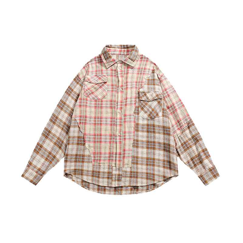Plaid Splicing Long-sleeved Shirt For Women null