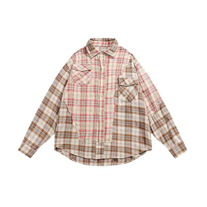 Plaid Splicing Long-sleeved Shirt For Women null