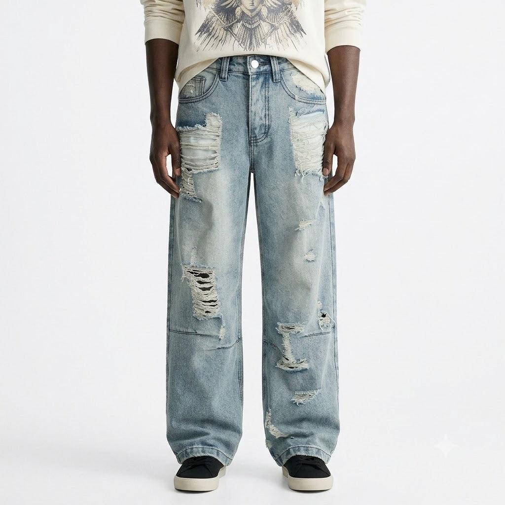 Distressed Wide Leg Jeans For Men | MuddyStock Originals