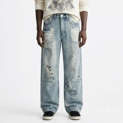 Distressed Wide Leg Jeans For Men | MuddyStock Originals