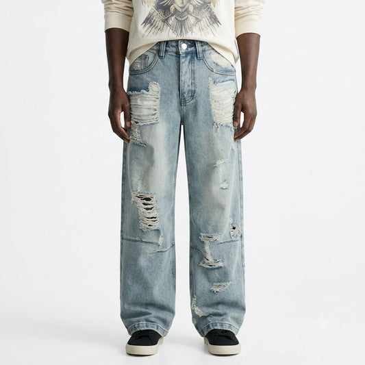 Distressed Wide Leg Jeans For Men | MuddyStock Originals