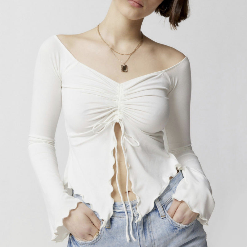 Off-the-shoulder Long Sleeve Top For Woman White All Products
