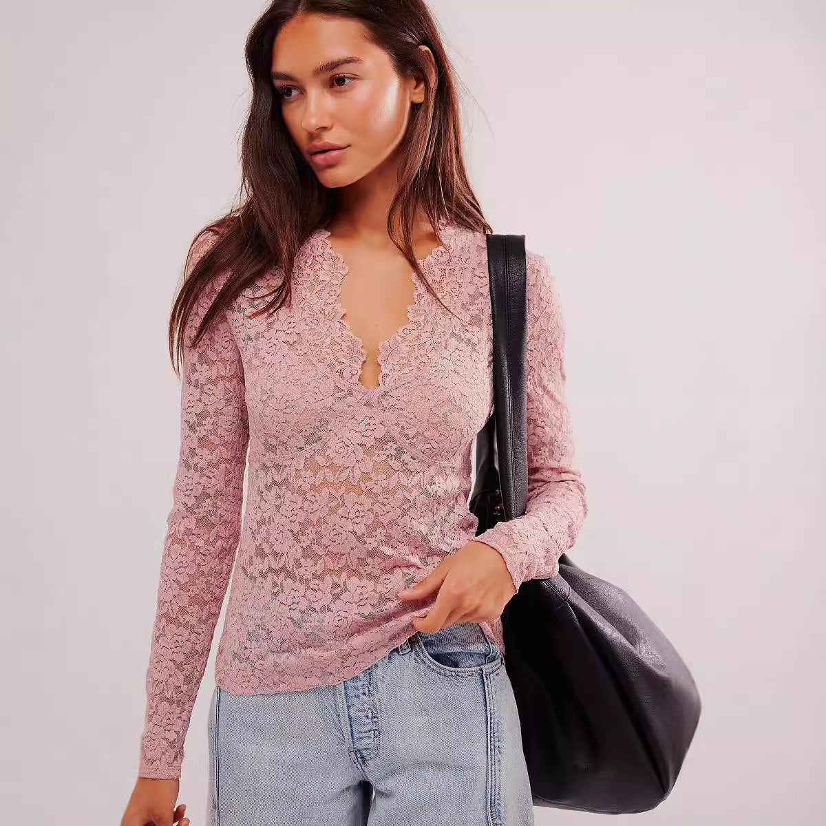 Hollow Lace Long-sleeved Top For Women MuddyStock