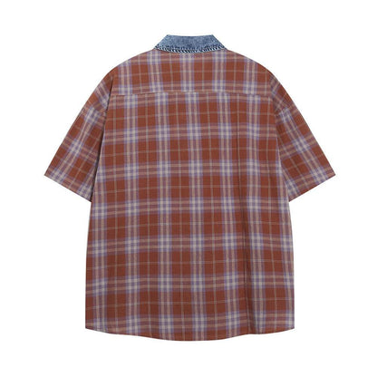 Plaid Loose Short Sleeve Shirt For Men And Women MuddyStock