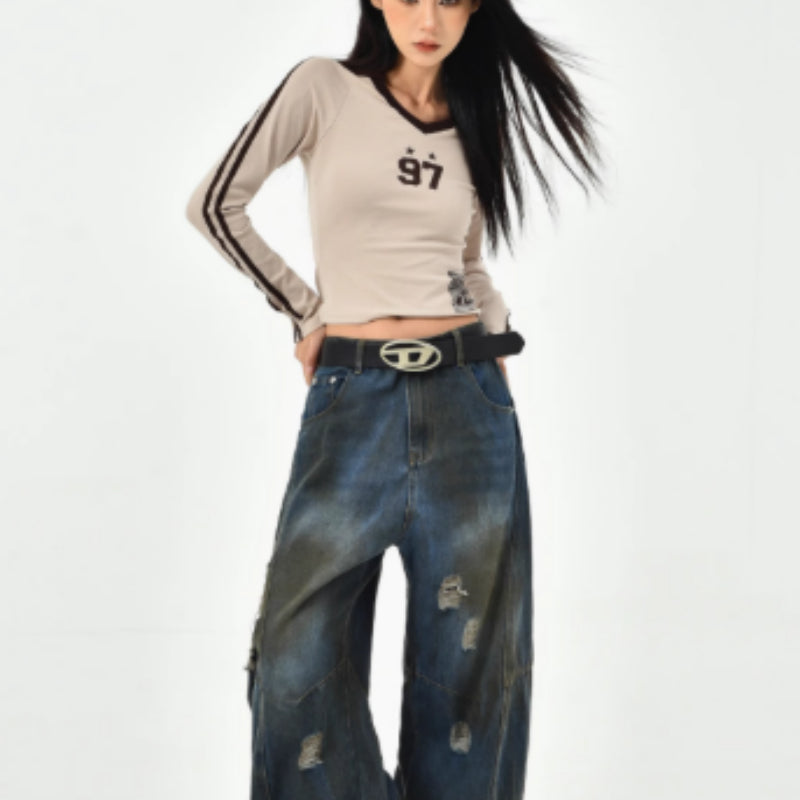 American Retro Washed Ripped Jeans For Women