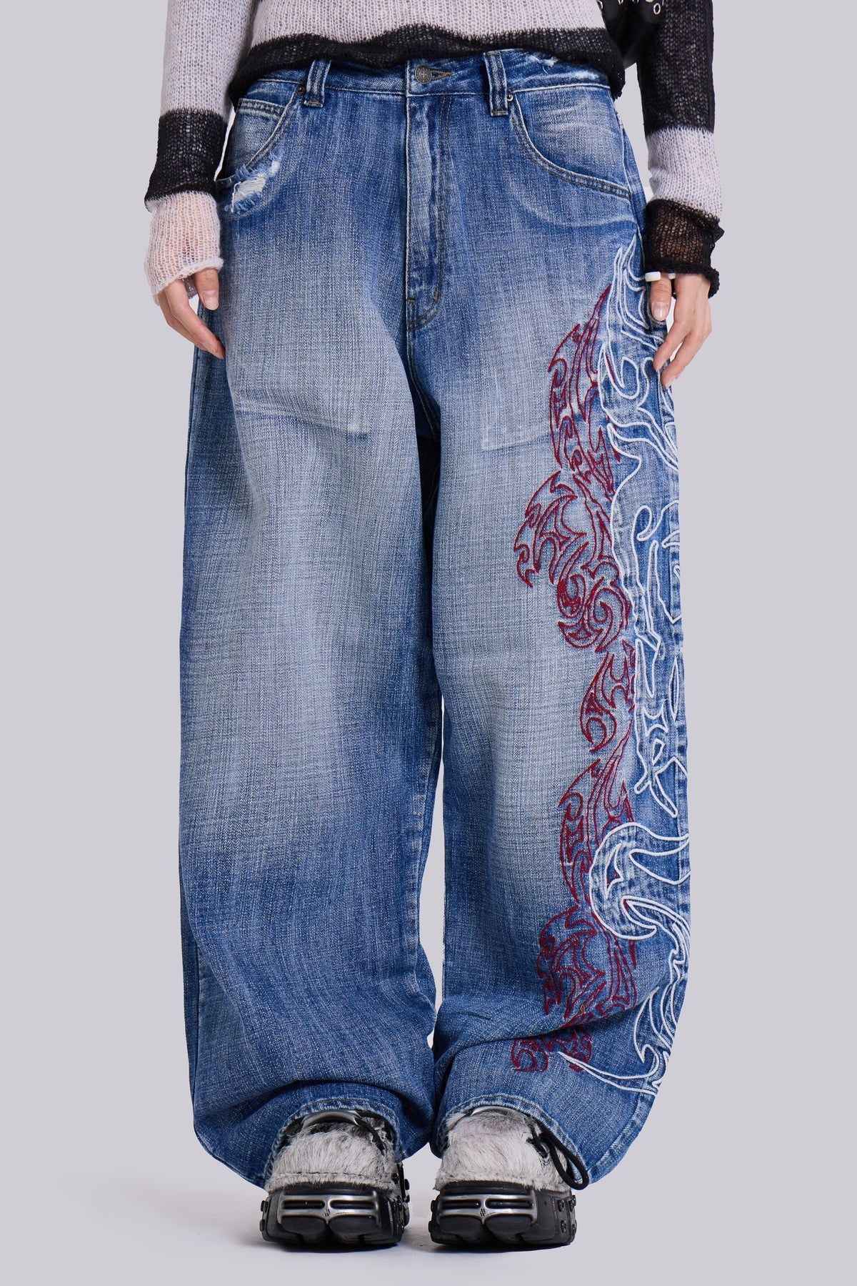 Wide Leg Loose Jeans For Women Blue MuddyStock