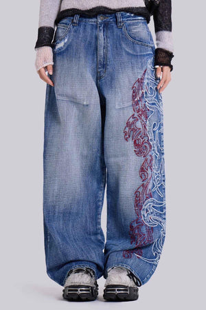 Wide Leg Loose Jeans For Women Blue