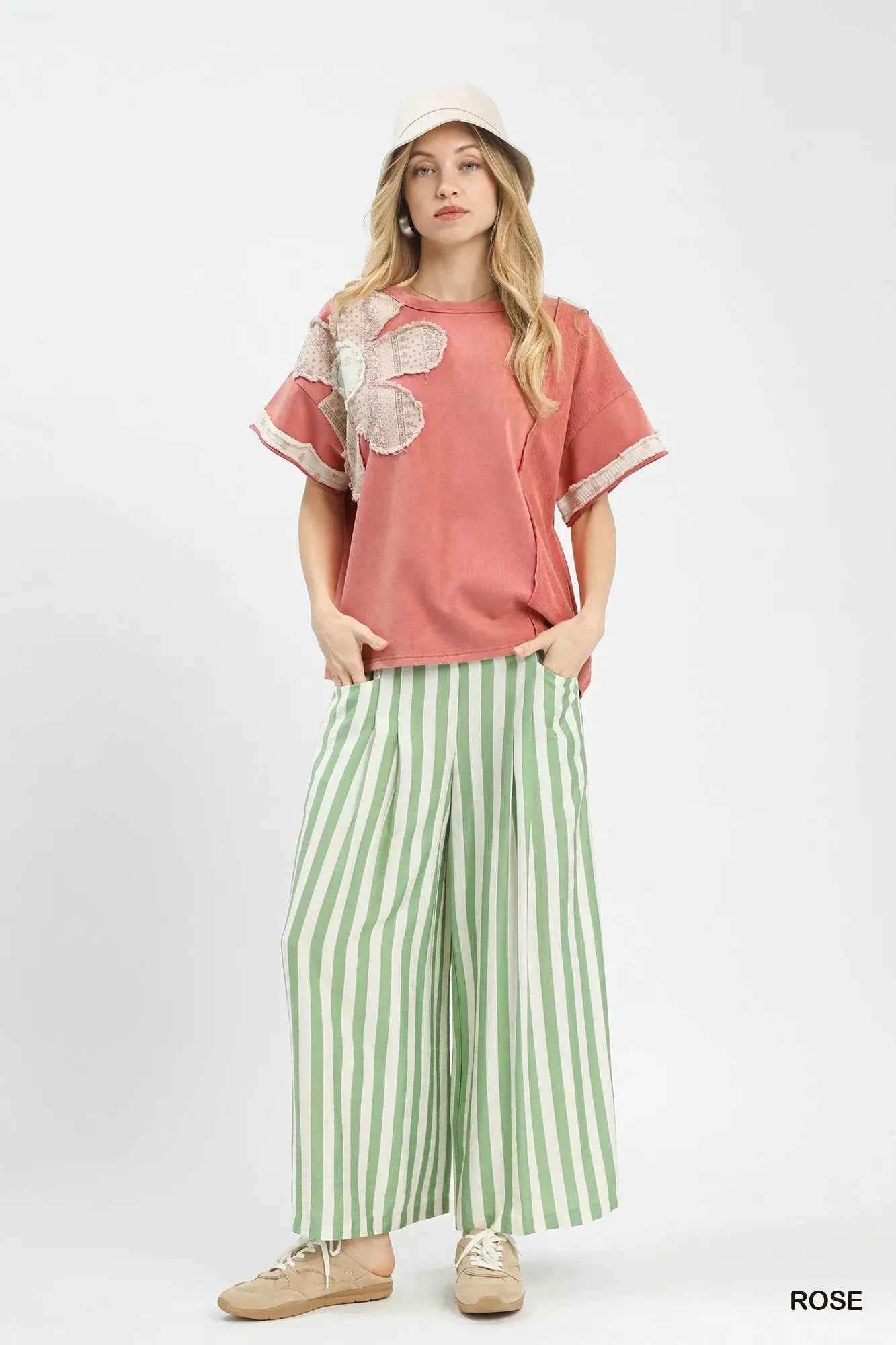 French Terry Top with Flower Patch For Women Trendsi