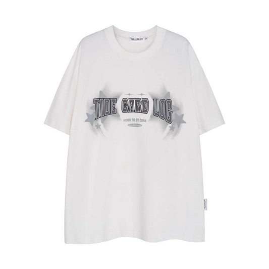 Five-pointed Star Fuzzy Printed Short-sleeved T-shirt Men's Loose MuddyStock