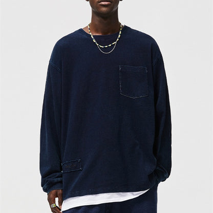 Men's Blue Dyed Knitted Denim Long Sleeve T-shirt MuddyStock null