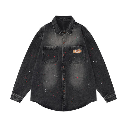 Denim Long Sleeve Splash-ink Shirt For Women